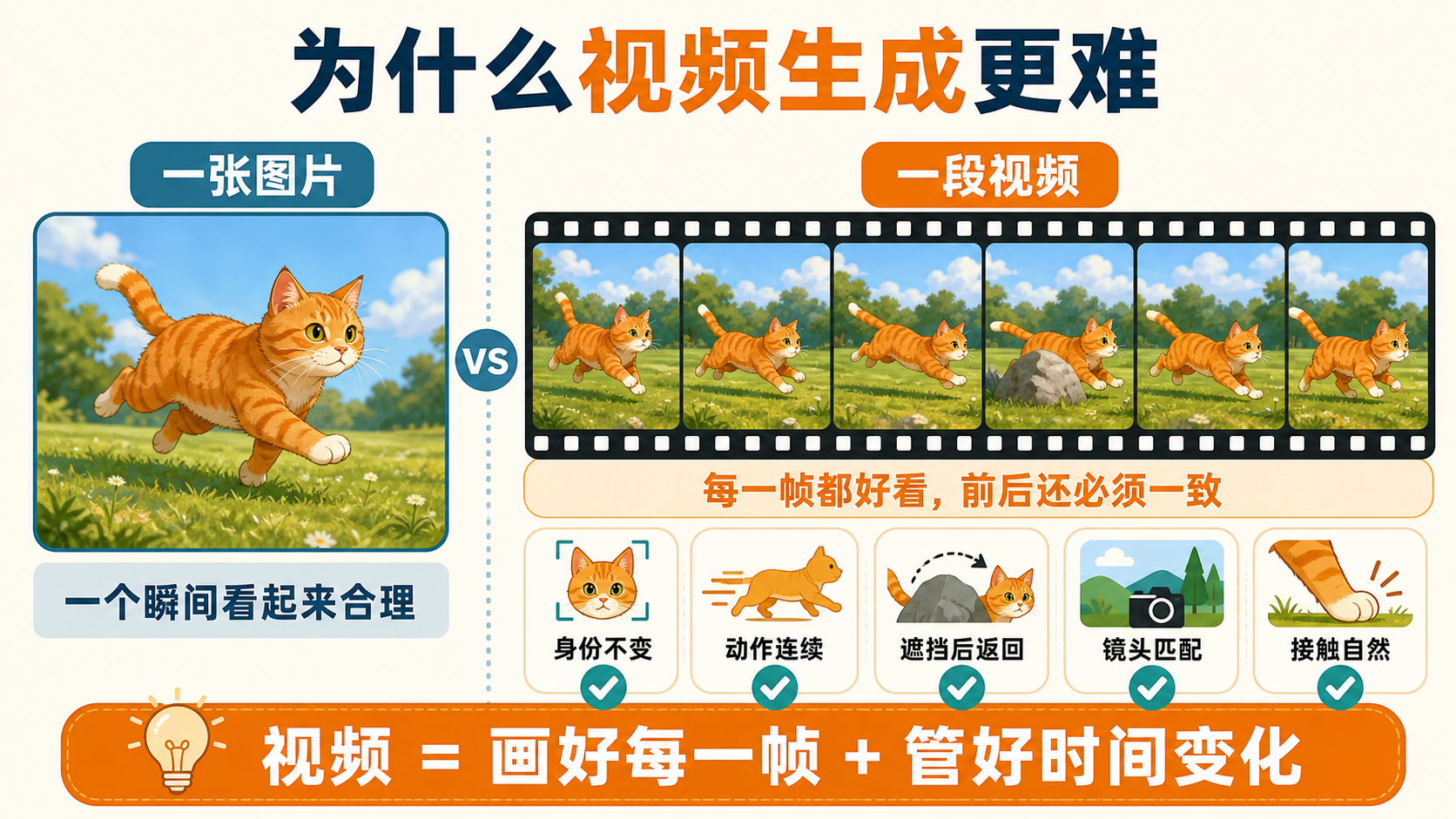 一张图片与一段视频的生成难度对比