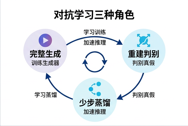 图 010：对抗学习在视频生成中的三种角色