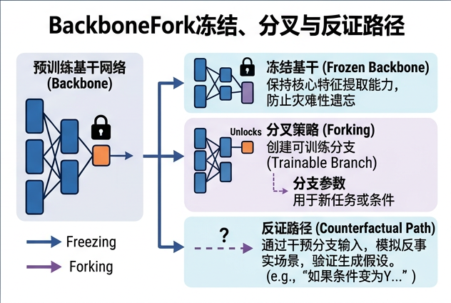 图 032：BackboneFork-1 的冻结、分叉与反证路径