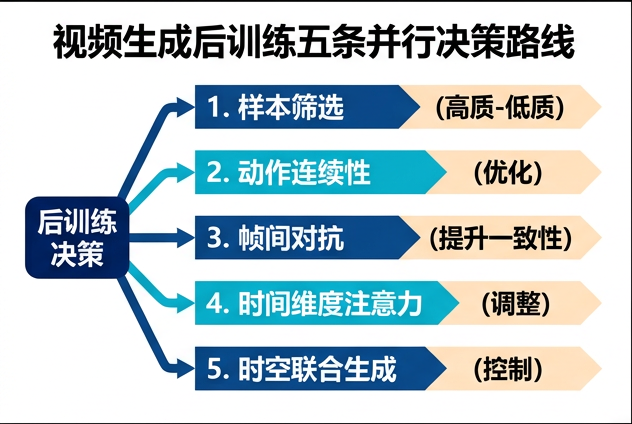 图 033：视频生成后训练的五条并行决策路线