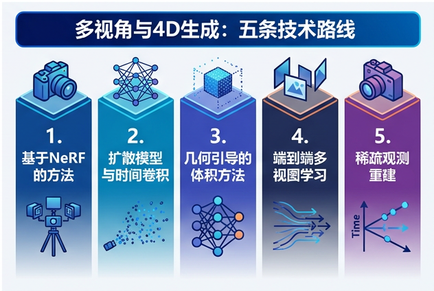 图 056：多视角与4D生成的五条技术路线