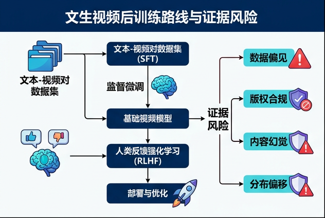 图 065：Post-training routes and evidence risks for T2V