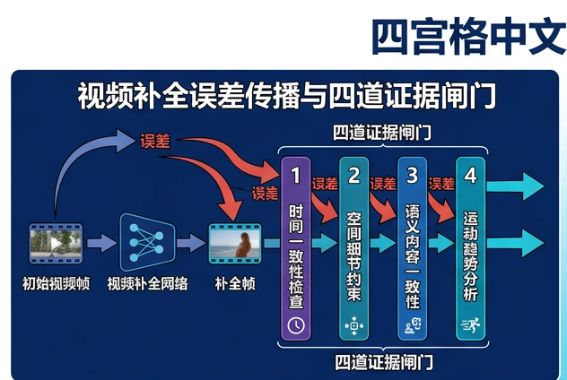 图 069：视频补全中的误差传播与四道证据闸门