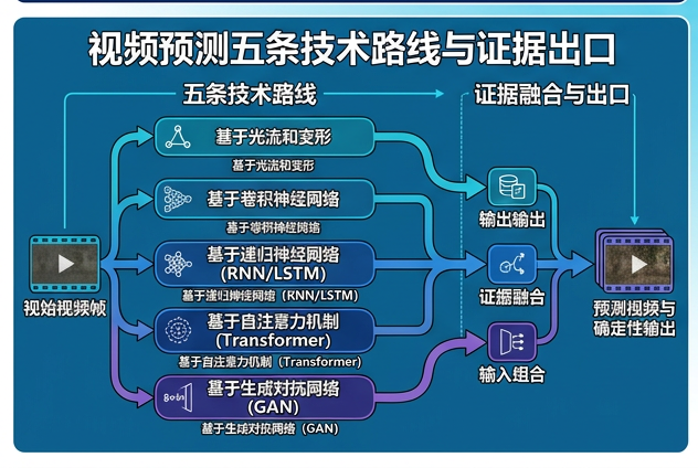 图 071：视频预测的五条技术路线及其证据出口