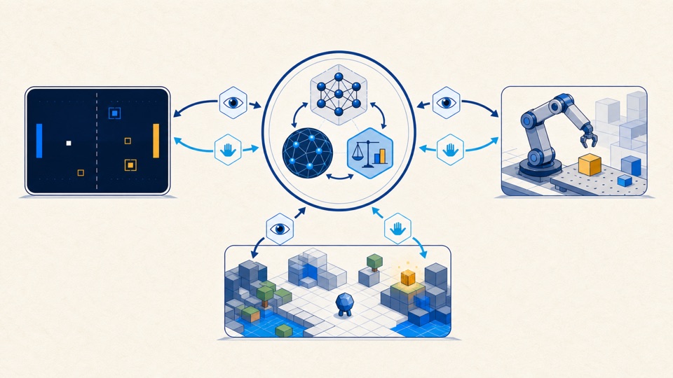 DreamerV3 跨域统一控制概念图